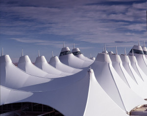 View of tentlike structures at Dulles International Airport