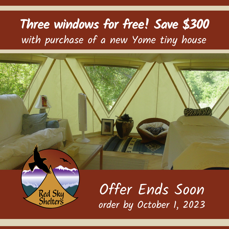 Promotional graphic showing inside view of Yome with three big windows and noting September sales special of 3 windows included free in base price, a $300 savings