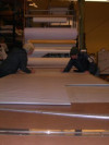 A photo of the fabric cutting table at Red Sky Shelters