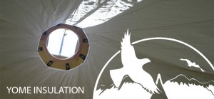 Yome portable tent housewith logo elements overlayed and text reading Yome Insulation