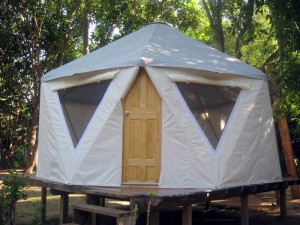 Large comfortable yurt style home on a sturdy platform in the woods